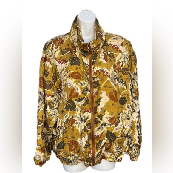 Vintage Studio Sportif Silk leaf pattern Bomber Jacket L - Picture 6 of 6